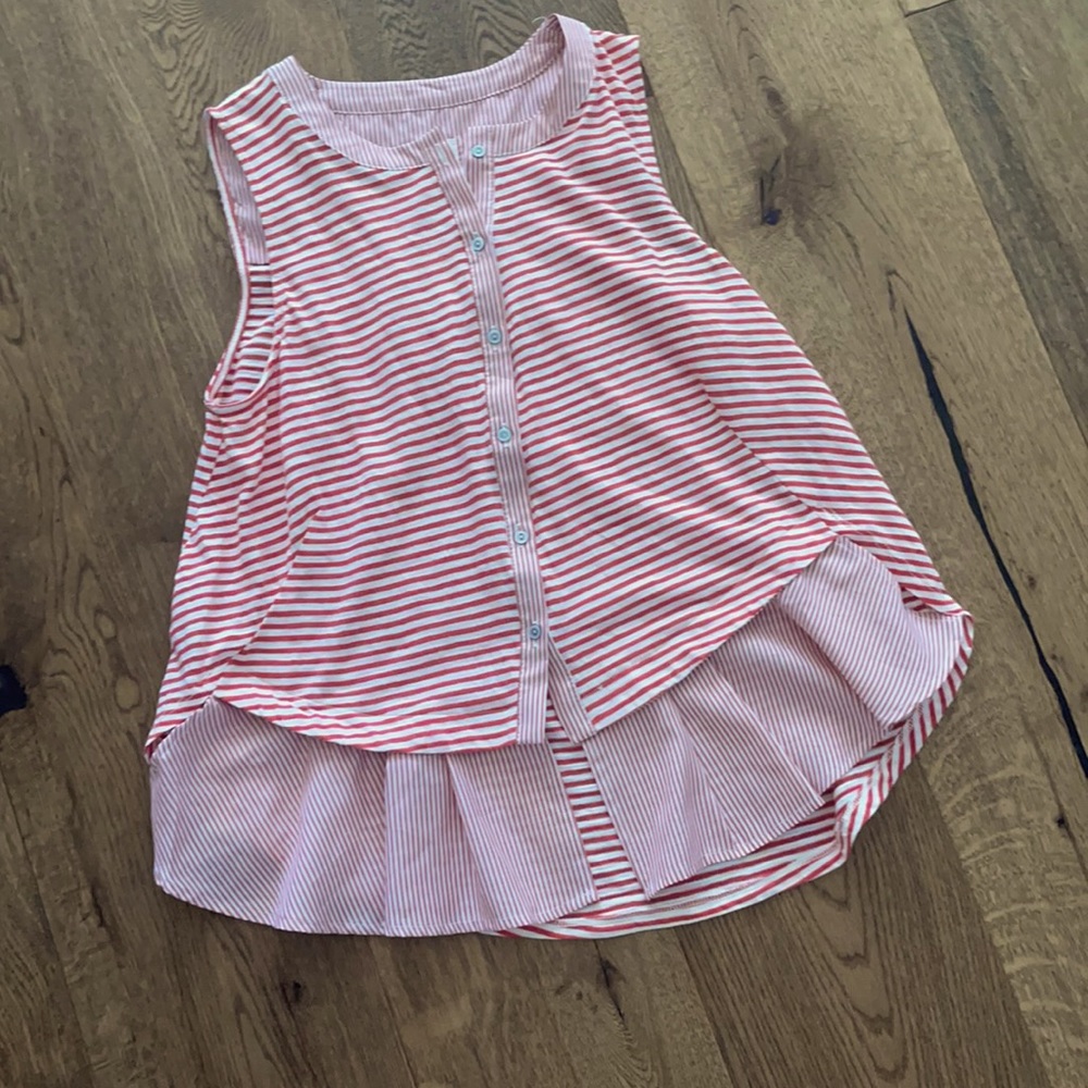 Red and white stripped ruffle shirt